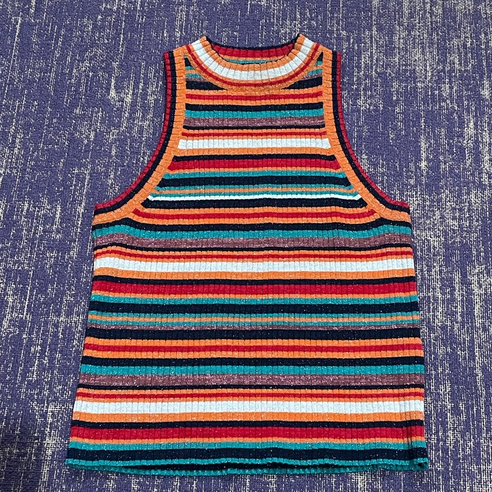 Zara Knit - high neck striped shiny crop top